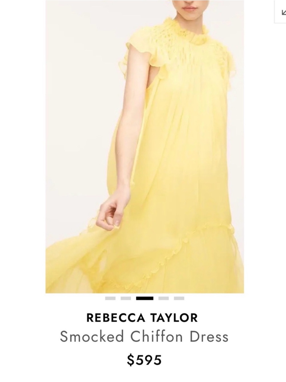 Rebecca Taylor Bright Yellow Silk Smocked Chiffon Floorlength Dress